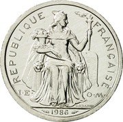 France 2 Francs French Polynesia 1986 (a) KM# 10 REPUBLIQUE FRANÇAISE I E O M G.B.BAZOR 1986 coin obverse France 2 Francs French Polynesia 1986 (a) KM# 10 REPUBLIQUE FRANÇAISE I E O M G.B.BAZOR 1986 coin obverse