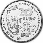France 20 Euro 200th Birthday Dramatist Victor Hugo 2002 Proof KM# 1986 LIBERTÉ - ÉGALITÉ - FRATERNITÉ VICTOR HUGO 20 EURO 2002 RF coin obverse France 20 Euro 200th Birthday Dramatist Victor Hugo 2002 Proof KM# 1986 LIBERTÉ - ÉGALITÉ - FRATERNITÉ VICTOR HUGO 20 EURO 2002 RF coin obverse