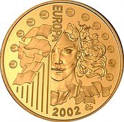 France 20 Euro Introduction of the Euro 2002 Proof KM# 1982 € EUROPA 2002 α 2002 coin reverse France 20 Euro Introduction of the Euro 2002 Proof KM# 1982 € EUROPA 2002 α 2002 coin reverse