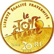 France 20 Euro 100th Anniversary of the Tour de France 2003 A Proof KM# 1330 LIBERTÉ ÉGALITÉ FRATERNITÉ LE TOUR DE FRANCE 20 EURO 2003 RF coin obverse