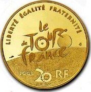 France 20 Euro 100th Anniversary of the Tour de France 2003 A Proof KM# 1329 LIBERTÉ ÉGALITÉ FRATERNITÉ LE TOUR DE FRANCE 20 EURO 2003 RF coin obverse