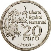 France 20 Euro 500th Anniversary of the Mona Lisa 2003 Proof KM# 2004 LIBERTÉ ÉGALITÉ FRATERNITÉ 20 EURO 2003 coin reverse