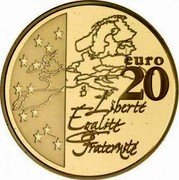 France 20 Euro The Sower. Map of Europe 2003 Proof KM# 1349 EURO 20 LIBERTÉ ÉGALITÉ FRATERNITÉ coin reverse