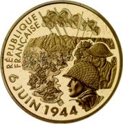 France 20 Euro 60th Anniversary of the Normandy Invasion 2004 Proof KM# 1370 RÉPUBLIQUE FRANÇAISE 6 JUIN 1944 coin obverse