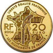 France 20 Euro Avignon and the Palace of the Popes 2004 Proof KM# 1365 LIBERTÉ ÉGALITÉ FRATERNITÉ RF 20 EURO 2004 LES MONUMENTS DE FRANCE coin obverse