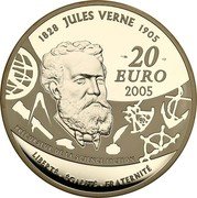 France 20 Euro Jules Verne 2005 Proof KM# 2031 1828 JULES VERNE 1905 20 EURO 2005 PRÉCURSEUR DE LA SCIENCE FICTION LIBERTÉ ÉGALITÉ FRATERNITÉ coin reverse France 20 Euro Jules Verne 2005 Proof KM# 2031 1828 JULES VERNE 1905 20 EURO 2005 PRÉCURSEUR DE LA SCIENCE FICTION LIBERTÉ ÉGALITÉ FRATERNITÉ coin reverse