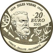 France 20 Euro Jules Verne. Around the World in 80 Days 2005 Proof KM# 2030 1828 JULES VERNE 1905 20 EURO 2005 PRÉCURSEUR DE LA SCIENCE FICTION LIBERTÉ ÉGALITÉ FRATERNITÉ coin reverse France 20 Euro Jules Verne. Around the World in 80 Days 2005 Proof KM# 2030 1828 JULES VERNE 1905 20 EURO 2005 PRÉCURSEUR DE LA SCIENCE FICTION LIBERTÉ ÉGALITÉ FRATERNITÉ coin reverse