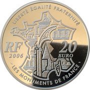 France 20 Euro Arc de Triomphe 2006 Proof KM# 2052 LIBERTÉ ÉGALITÉ FRATERNITÉ RF 2006 20 EURO LES MONUMENTS DE FRANCE coin obverse