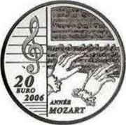 France 20 Euro Wolfgang Mozart Amedeus 2006 Proof KM# 2062 20 EURO 2006 ANNÉE MOZART coin reverse