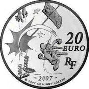 France 20 Euro Asterix Gall 2007 Proof KM# 1520 20 EURO RF 2007 © 2007 GOSCINNY - UDERZO coin obverse