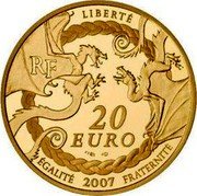 France 20 Euro Broceliande 2007 Proof KM# 1472 LIBERTÉ RF 20 EURO ÉGALITÉ 2007 FRATERNITÉ coin obverse
