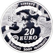 France 20 Euro Broceliande 2007 Proof KM# 1471 LIBERTÉ RF 20 EURO ÉGALITÉ 2007 FRATERNITÉ coin obverse