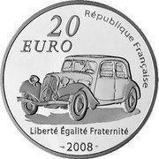 France 20 Euro Andre Citroen 2008 Proof KM# 1557 20 EURO RÉPUBLIQUE FRANÇAISE LIBERTÉ ÉGALITÉ FRATERNITÉ 2008 coin obverse France 20 Euro Andre Citroen 2008 Proof KM# 1557 20 EURO RÉPUBLIQUE FRANÇAISE LIBERTÉ ÉGALITÉ FRATERNITÉ 2008 coin obverse