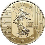France 20 Euro The Sower. 50th Anniversary of the 5th French Republic 2008 Proof KM# 1541 RF 20 08 coin obverse France 20 Euro The Sower. 50th Anniversary of the 5th French Republic 2008 Proof KM# 1541 RF 20 08 coin obverse