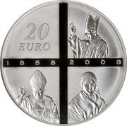 France 20 Euro Lourdes 2008 Proof KM# 1563 20 EURO 1858 2008 coin reverse France 20 Euro Lourdes 2008 Proof KM# 1563 20 EURO 1858 2008 coin reverse