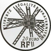 France 20 Euro Gustave Eiffel 2009 P Proof KM# 1602 LIBERTÉ EGALITÉ FRATERNITÉ 20 EURO RF coin obverse France 20 Euro Gustave Eiffel 2009 P Proof KM# 1602 LIBERTÉ EGALITÉ FRATERNITÉ 20 EURO RF coin obverse