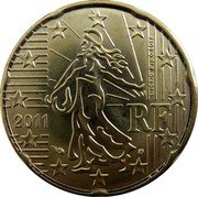 France 20 Euro Cent The Sower 2011 KM# 1411 2013 RF L. JORIO D'AP. O. ROTY coin obverse France 20 Euro Cent The Sower 2011 KM# 1411 2013 RF L. JORIO D'AP. O. ROTY coin obverse