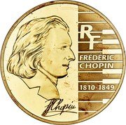 France 20 Euro Federic Chopin 2005 Proof KM# 2028 RF FRÉDÉRIC CHOPIN 1810-1849 CHOPIN coin obverse France 20 Euro Federic Chopin 2005 Proof KM# 2028 RF FRÉDÉRIC CHOPIN 1810-1849 CHOPIN coin obverse