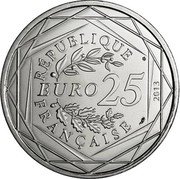 France 25 Euro Justice 2013 KM# 1761 RÉPUBLIQUE FRANÇAISE EURO 25 2013 coin obverse
