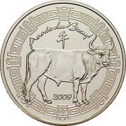 France 5 Euro Year Of The Ox 2009 P Proof KM# 1627 ANNÉE DU BOEUF 2009 RF coin obverse