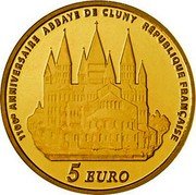 France 5 Euro Cluny Abbey 2010 Proof KM# 1680 1100E ANNIVERSAIRE ABBAYE DE CLUNY RÉPUBLIQUE FRANÇAISE 5 EURO coin obverse