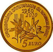 France 5 Euro The Sower. 50 Years of the New Franc 2010 Proof KM# 1674 CINQUANTIÈME ANNIVERSAIRE DU NOUVEAU FRANC 5 EURO 1960 2010 coin reverse France 5 Euro The Sower. 50 Years of the New Franc 2010 Proof KM# 1674 CINQUANTIÈME ANNIVERSAIRE DU NOUVEAU FRANC 5 EURO 1960 2010 coin reverse