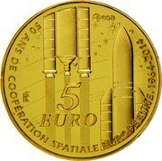 France 5 Euro 50 Years of European Space Cooperation 2014 Proof KM# 2137 EESA 5 EURO RF 50 ANS DE COOPÉRATION SPATIALE EUROPÉENNE.1964-2014 coin obverse France 5 Euro 50 Years of European Space Cooperation 2014 Proof KM# 2137 EESA 5 EURO RF 50 ANS DE COOPÉRATION SPATIALE EUROPÉENNE.1964-2014 coin obverse
