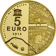 France 5 Euro The Seine Banks. Invalides-Grand Palais 2015 Proof KM# 2250 5 EURO 2015 PARIS RIVES DE LA SEINE GRAND PALAIS INVALIDES coin reverse