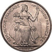 France 5 Francs French Oceania 1952 KM# 4 REPUBLIQUE FRANÇAISE UNION FRANÇAISE G.B.BAZOR 1952 coin obverse France 5 Francs French Oceania 1952 KM# 4 REPUBLIQUE FRANÇAISE UNION FRANÇAISE G.B.BAZOR 1952 coin obverse