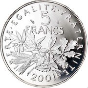 France 5 Francs Last Year of the Franc 2001 KM# 1309 LIBERTÉ ÉGALITÉ FRATERNITÉ 5 FRANCS 2001 coin reverse