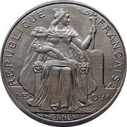 France 5 Francs French Polynesia. With IEOM 2002 (a) KM# 12 REPUBLIQUE FRANÇAISE I E O M G B BAZOR 1986 coin obverse France 5 Francs French Polynesia. With IEOM 2002 (a) KM# 12 REPUBLIQUE FRANÇAISE I E O M G B BAZOR 1986 coin obverse