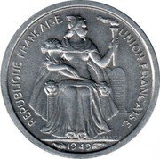 France 50 Centimes French Oceania 1949 (a) KM# 1 REPUBLIQUE FRANÇAISE UNION FRANÇAISE G.B.BAZOR 1949 coin obverse France 50 Centimes French Oceania 1949 (a) KM# 1 REPUBLIQUE FRANÇAISE UNION FRANÇAISE G.B.BAZOR 1949 coin obverse