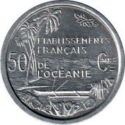 France 50 Centimes French Oceania 1949 (a) KM# 1 ETABLISSEMENTS FRANÇAIS 50 CMES DE L'OCÉANIE coin reverse France 50 Centimes French Oceania 1949 (a) KM# 1 ETABLISSEMENTS FRANÇAIS 50 CMES DE L'OCÉANIE coin reverse