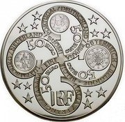 France 50 Euro First Anniversary of the Euro 2003 Proof KM# 1340 50 EURO RF ÖSTERREICH / BELGIQUE / BELGIE LUXEMBOURG / NEDERLAND / SUOMI PORTUGAL / DEUTSCHLAND / ESPAÑA ITALIA / FRANCE / ELLADA / EIRE coin obverse France 50 Euro First Anniversary of the Euro 2003 Proof KM# 1340 50 EURO RF ÖSTERREICH / BELGIQUE / BELGIE LUXEMBOURG / NEDERLAND / SUOMI PORTUGAL / DEUTSCHLAND / ESPAÑA ITALIA / FRANCE / ELLADA / EIRE coin obverse