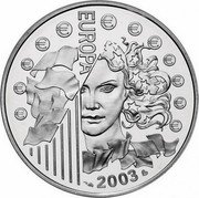 France 50 Euro First Anniversary of the Euro 2003 Proof KM# 1340 € € € € € € € € € € € € EUROPA 2003 coin reverse France 50 Euro First Anniversary of the Euro 2003 Proof KM# 1340 € € € € € € € € € € € € EUROPA 2003 coin reverse