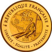 France 50 Euro Alpine Skiing 2009 P Proof KM# 1635 RÉPUBLIQUE FRANÇAISE 50 EURO VANCOUVER 2009 LIBERTÉ - ÉGALITÉ - FRATERNITÉ coin obverse France 50 Euro Alpine Skiing 2009 P Proof KM# 1635 RÉPUBLIQUE FRANÇAISE 50 EURO VANCOUVER 2009 LIBERTÉ - ÉGALITÉ - FRATERNITÉ coin obverse