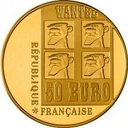 France 50 Euro Lucky Luke 2009 P Proof KM# 1630 WANTED 50 EURO RÉPUBLIQUE FRANÇAISE coin obverse France 50 Euro Lucky Luke 2009 P Proof KM# 1630 WANTED 50 EURO RÉPUBLIQUE FRANÇAISE coin obverse