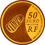 France 50 Euro International year of astronomy 2009 P Proof KM# 1623 40 ANS DES PREMIERS PAS SUR LA LUNE 50 EURO 2009 RF coin obverse France 50 Euro International year of astronomy 2009 P Proof KM# 1623 40 ANS DES PREMIERS PAS SUR LA LUNE 50 EURO 2009 RF coin obverse