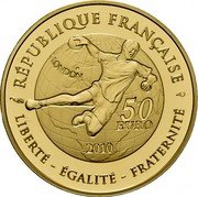 France 50 Euro XXX Olympic Games in London. Handball 2010 Proof KM# 1719 RÉPUBLIQUE FRANÇAISE LONDON 50 EURO 2010 LIBERTÉ - ÉGALITÉ - FRATERNITÉ coin obverse France 50 Euro XXX Olympic Games in London. Handball 2010 Proof KM# 1719 RÉPUBLIQUE FRANÇAISE LONDON 50 EURO 2010 LIBERTÉ - ÉGALITÉ - FRATERNITÉ coin obverse