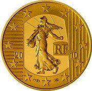 France 50 Euro The Sower. 50 Years of the New Franc 2010 Proof KM# 1673 RF 20 10 coin obverse France 50 Euro The Sower. 50 Years of the New Franc 2010 Proof KM# 1673 RF 20 10 coin obverse