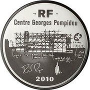 France 50 Euro Georges Pompidou Center 2010 Proof KM# 1685 RF CENTRE GEORGES POMPIDOU 2010 coin obverse France 50 Euro Georges Pompidou Center 2010 Proof KM# 1685 RF CENTRE GEORGES POMPIDOU 2010 coin obverse