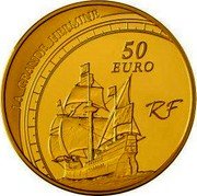France 50 Euro Jacques Cartier 2011 Proof KM# 1796 LA GRANDE HERMINE 50 EURO RF coin obverse France 50 Euro Jacques Cartier 2011 Proof KM# 1796 LA GRANDE HERMINE 50 EURO RF coin obverse