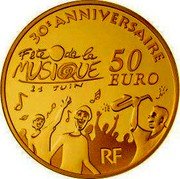 France 50 Euro 30th Anniversary of the International Music Day 2011 Proof KM# 1792 30E ANNIVERSAIRE FÊTE DE LA MUSIQUE 21 JUIN 50 EURO RF coin obverse France 50 Euro 30th Anniversary of the International Music Day 2011 Proof KM# 1792 30E ANNIVERSAIRE FÊTE DE LA MUSIQUE 21 JUIN 50 EURO RF coin obverse