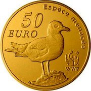 France 50 Euro 50th Anniversary of the World Wildlife Fund. Audouin’s Gull 2011 Proof KM# 1807 ESPÈCE MENACÉE 50 EURO WWF coin reverse France 50 Euro 50th Anniversary of the World Wildlife Fund. Audouin’s Gull 2011 Proof KM# 1807 ESPÈCE MENACÉE 50 EURO WWF coin reverse