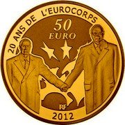 France 50 Euro 20 Years of Eurocorps 2012 (a) Proof KM# 1852 20 ANS DE L'EUROCORPS 50 EURO RF 2012 coin obverse France 50 Euro 20 Years of Eurocorps 2012 (a) Proof KM# 1852 20 ANS DE L'EUROCORPS 50 EURO RF 2012 coin obverse