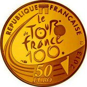 France 50 Euro Tour De France - 100th Edition 2013 Proof KM# 2115 REPUBLIQUE FRANCAISE LE TOUR DE FRANCE 100 2013 50 EURO coin obverse France 50 Euro Tour De France - 100th Edition 2013 Proof KM# 2115 REPUBLIQUE FRANCAISE LE TOUR DE FRANCE 100 2013 50 EURO coin obverse