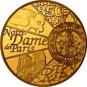 France 50 Euro NOTRE DAME DE PARIS 2013 Proof KM# 2100 850 ANS NOTRE DAME DE PARIS RF coin obverse France 50 Euro NOTRE DAME DE PARIS 2013 Proof KM# 2100 850 ANS NOTRE DAME DE PARIS RF coin obverse