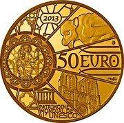 France 50 Euro NOTRE DAME DE PARIS 2013 Proof KM# 2100 2013 50 EURO UNESCO PATRIMOINE MONDIAL DE L'UNESCO coin reverse France 50 Euro NOTRE DAME DE PARIS 2013 Proof KM# 2100 2013 50 EURO UNESCO PATRIMOINE MONDIAL DE L'UNESCO coin reverse