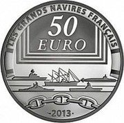 France 50 Euro The Gloire 2013 Proof KM# 1777 LES GRANDS NAVIRES FRANÇAIS 50 EURO 2013 coin reverse France 50 Euro The Gloire 2013 Proof KM# 1777 LES GRANDS NAVIRES FRANÇAIS 50 EURO 2013 coin reverse