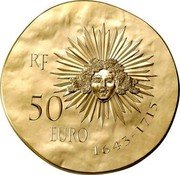 France 50 Euro Louis XIV 2014 KM# 2147 RF 50 EURO 1643-1715 coin obverse France 50 Euro Louis XIV 2014 KM# 2147 RF 50 EURO 1643-1715 coin obverse
